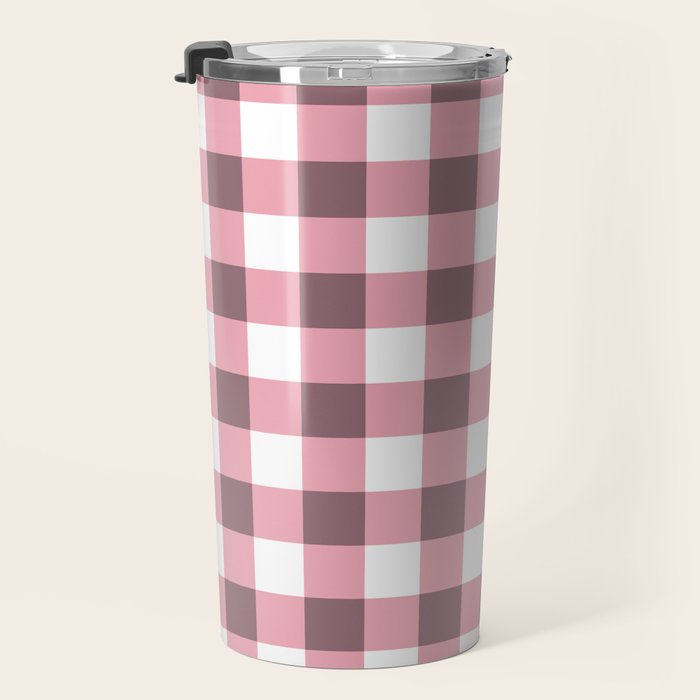 Dusty Pink Gingham Check Travel Mug Gallery Image 3