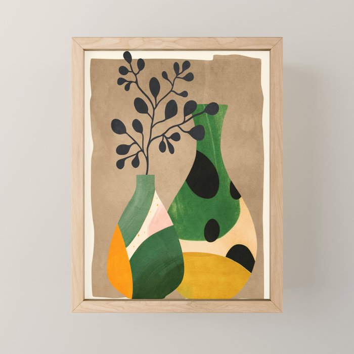 Modern Abstract Vases with Plant 1 Mini Art Print Gallery Image 1