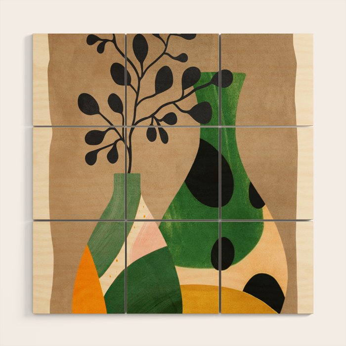 Modern Abstract Vases with Plant 1 Wood Wall Art Gallery Image 1