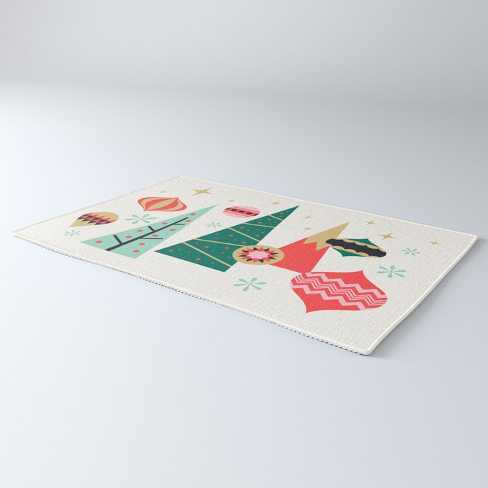 Retro Christmas Card Theme - Plain White Rug Gallery Image 3