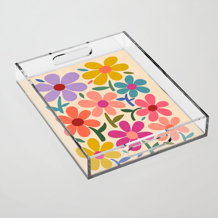 Botanical Garden -Colorful Daisy Bloom Acrylic Tray Gallery Image 1