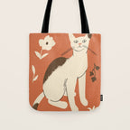 Cute white cat with a flower on a red background Tote Bag Gallery Image 1