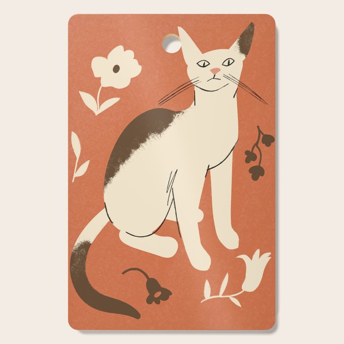 Cute white cat with a flower on a red background Cutting Board Gallery Image 1