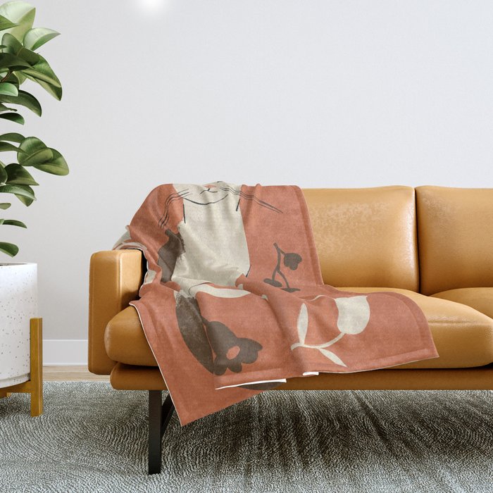 Cute white cat with a flower on a red background Throw Blanket Gallery Image 1