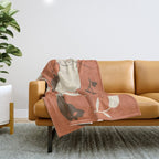 Cute white cat with a flower on a red background Throw Blanket Gallery Image 1