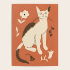 Cute white cat with a flower on a red background Poster Gallery Image 4