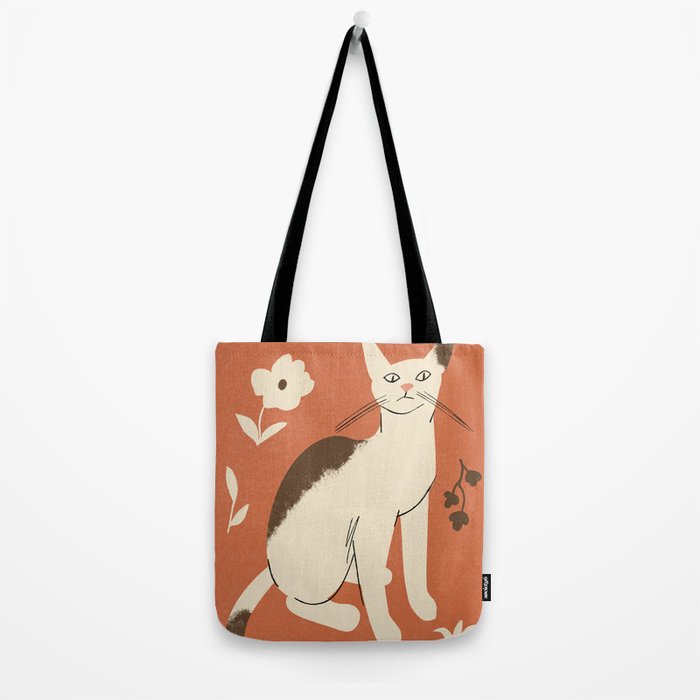 Cute white cat with a flower on a red background Tote Bag Gallery Image 2