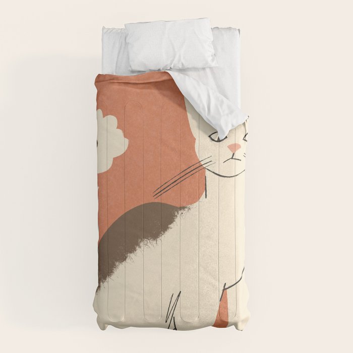 Cute white cat with a flower on a red background Comforter Gallery Image 5