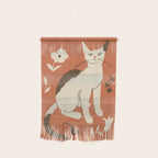 Cute white cat with a flower on a red background Wall Hanging Gallery Image 1
