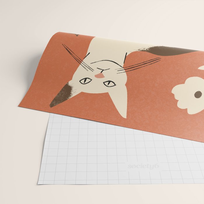 Cute white cat with a flower on a red background Wrapping Paper Gallery Image 2