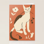 Cute white cat with a flower on a red background Stationery Card Gallery Image 2