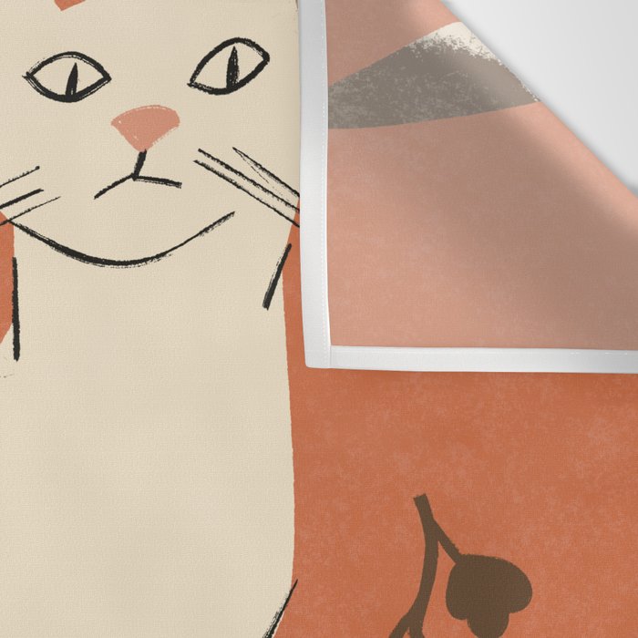 Cute white cat with a flower on a red background Wall Tapestry Gallery Image 3