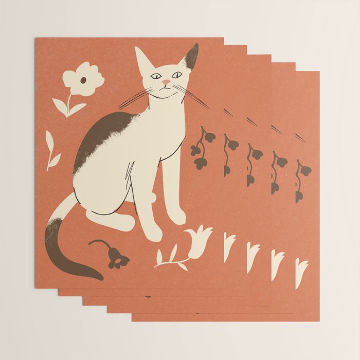 Cute white cat with a flower on a red background Wrapping Paper Gallery Image 3