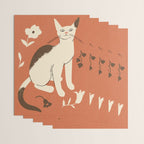 Cute white cat with a flower on a red background Wrapping Paper Gallery Image 3