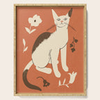 Cute white cat with a flower on a red background Serving Tray Gallery Image 1