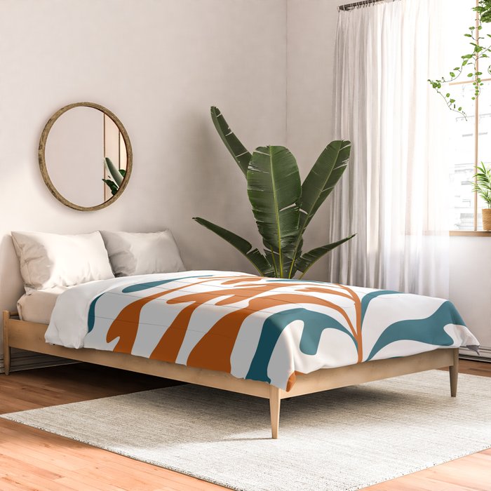 Modern Leaf Abstract Orange and Teal Comforter Gallery Image 2