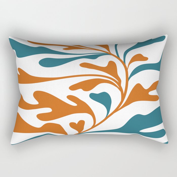 Modern Leaf Abstract Orange and Teal Rectangular Pillow Gallery Image 2