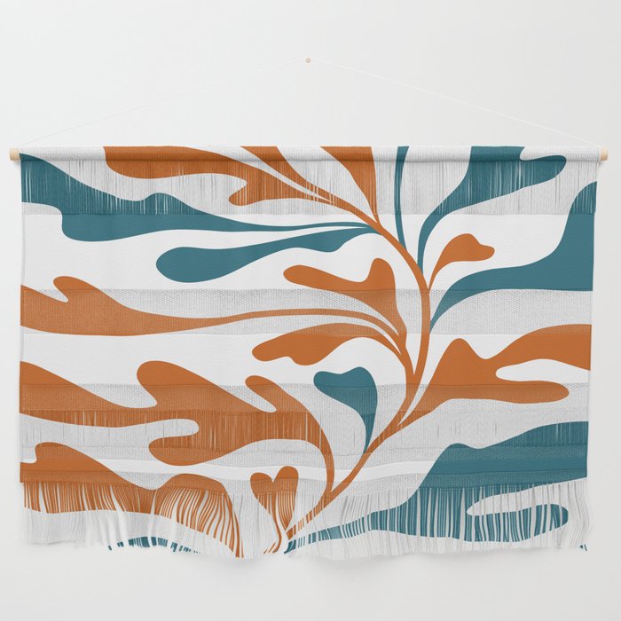 Modern Leaf Abstract Orange and Teal Wall Hanging Gallery Image 1