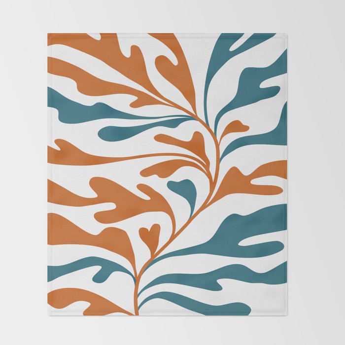 Modern Leaf Abstract Orange and Teal Throw Blanket Gallery Image 2