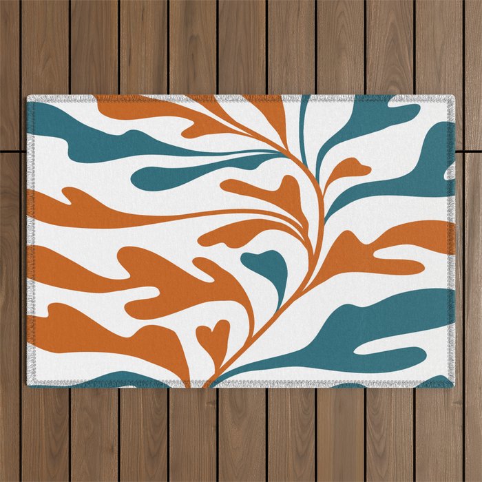 Modern Leaf Abstract Orange and Teal Outdoor Rug Gallery Image 1