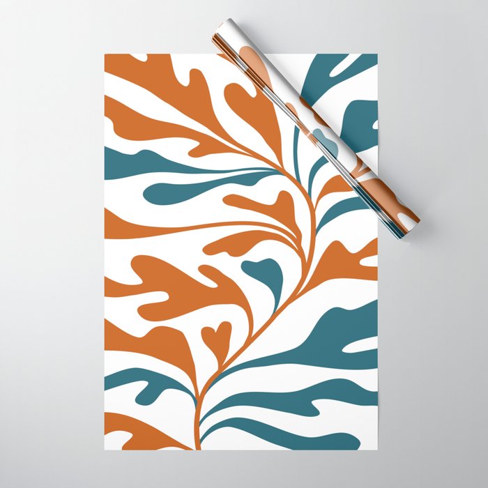 Modern Leaf Abstract Orange and Teal Wrapping Paper Gallery Image 1