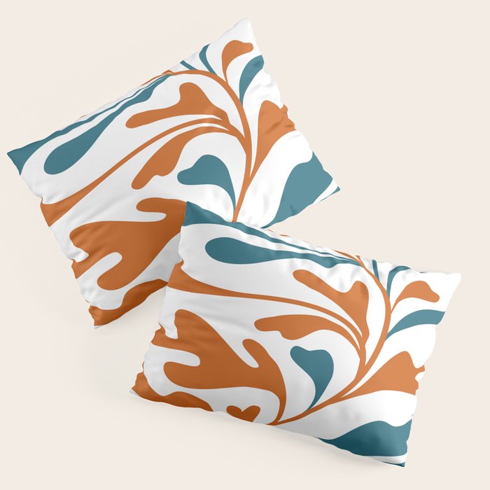 Modern Leaf Abstract Orange and Teal Pillow Sham Gallery Image 1