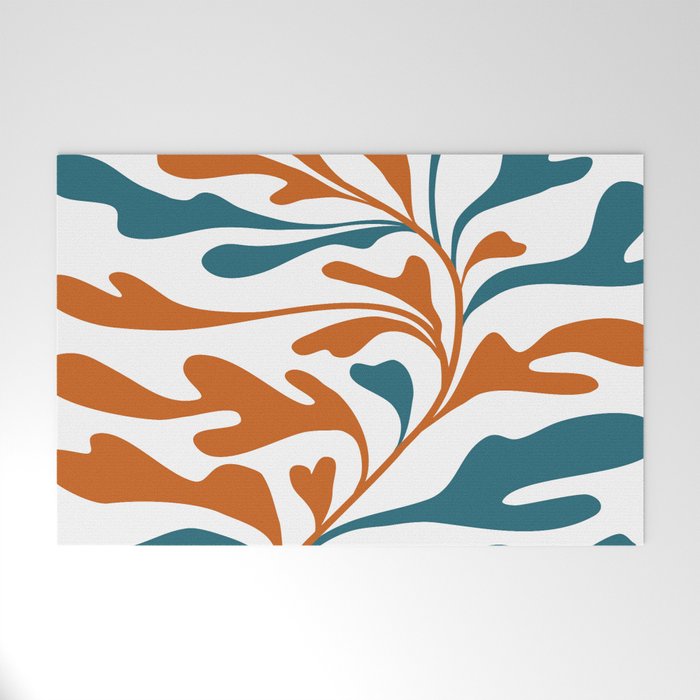 Modern Leaf Abstract Orange and Teal Welcome Mat Gallery Image 1