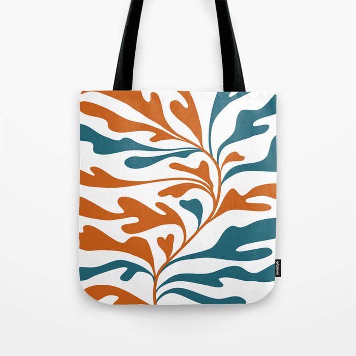 Modern Leaf Abstract Orange and Teal Tote Bag Gallery Image 1
