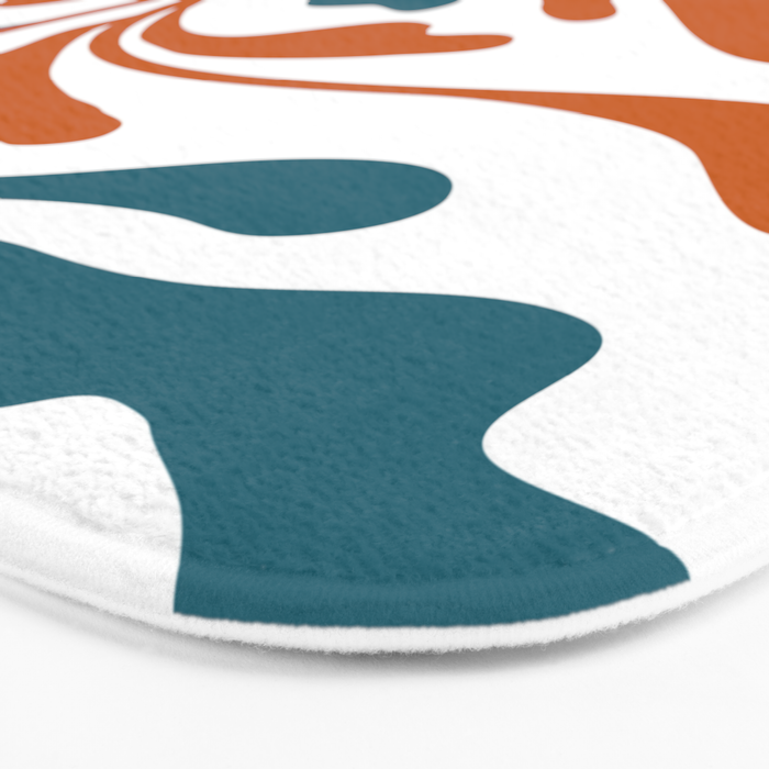 Modern Leaf Abstract Orange and Teal Bath Mat Gallery Image 3
