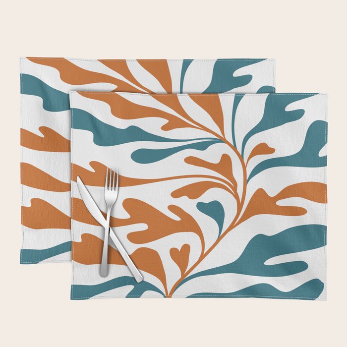 Modern Leaf Abstract Orange and Teal Placemat Gallery Image 1