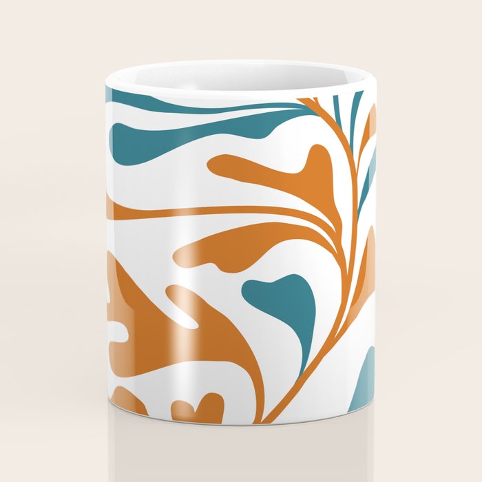 Modern Leaf Abstract Orange and Teal Coffee Mug Gallery Image 4