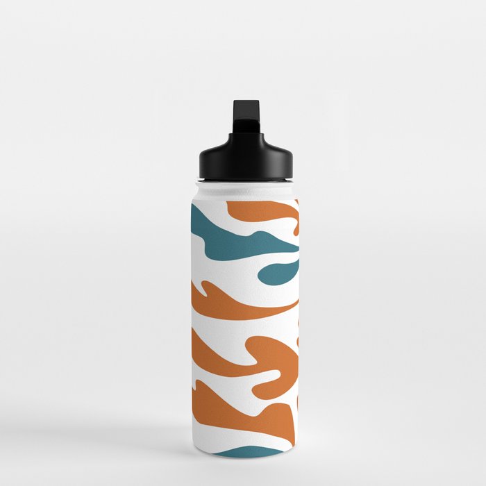 Modern Leaf Abstract Orange and Teal Water Bottle Gallery Image 3