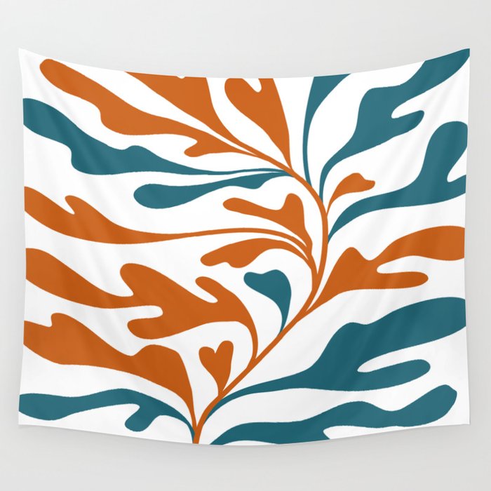 Modern Leaf Abstract Orange and Teal Wall Tapestry Gallery Image 4
