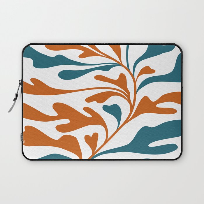 Modern Leaf Abstract Orange and Teal Laptop Sleeve Gallery Image 1