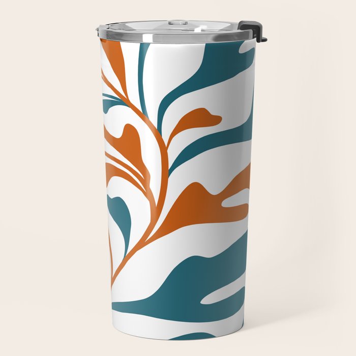 Modern Leaf Abstract Orange and Teal Travel Mug Gallery Image 2