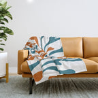 Modern Leaf Abstract Orange and Teal Throw Blanket Gallery Image 1