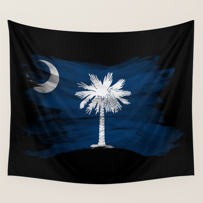 South Carolina state flag brush stroke, South Carolina flag background Wall Tapestry Gallery Image 1