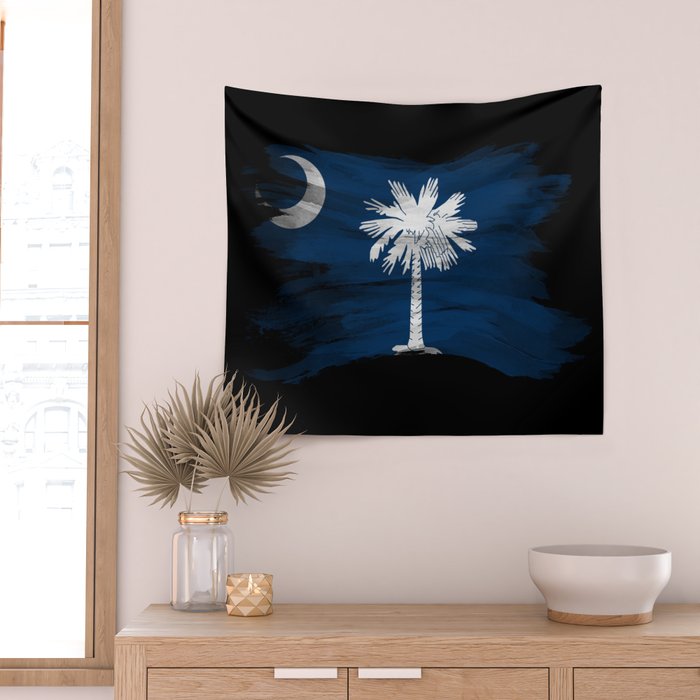 South Carolina state flag brush stroke, South Carolina flag background Wall Tapestry Gallery Image 2