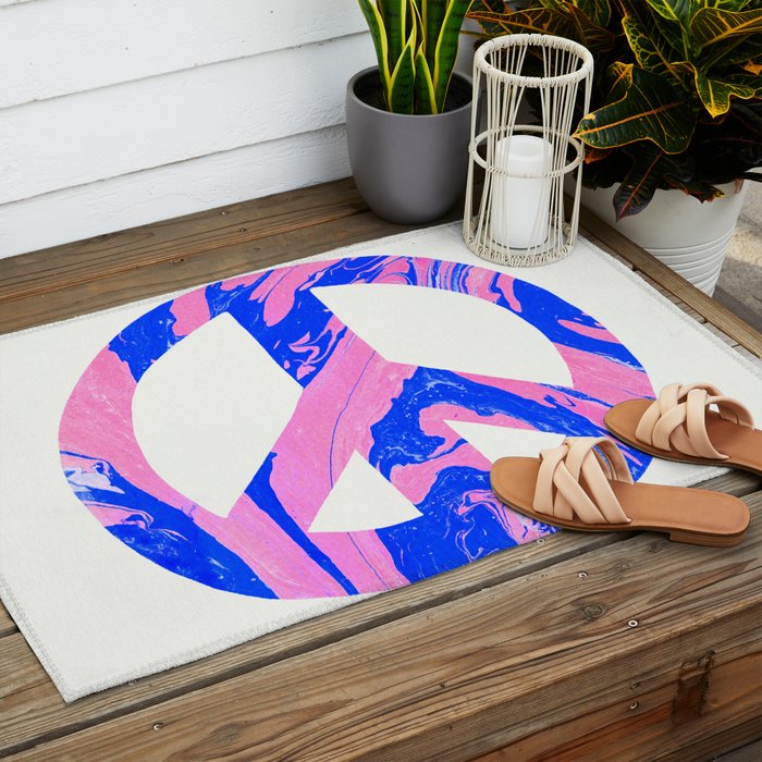 peace, blue & pink Outdoor Rug Gallery Image 2