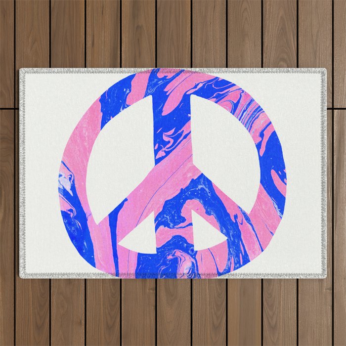 peace, blue & pink Outdoor Rug Gallery Image 1