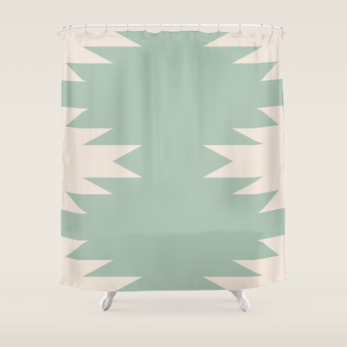 Geometric Southwestern Minimalism - Neutral Sage Green Shower Curtain Gallery Image 1