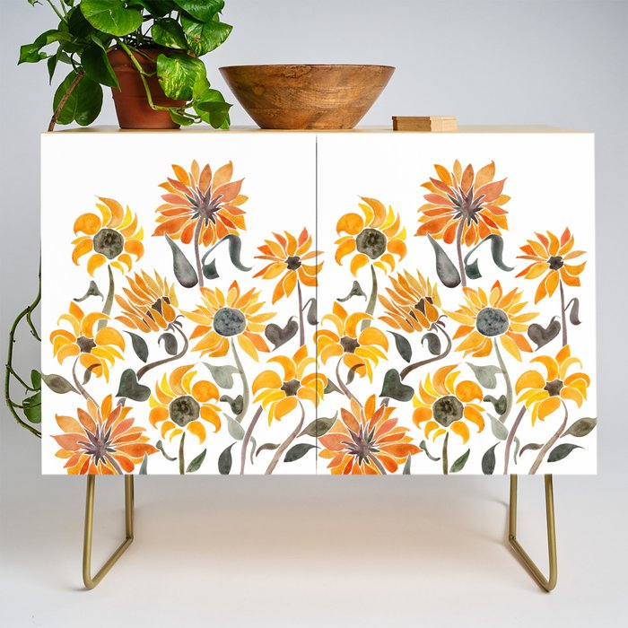 Sunflower Watercolor - Yellow & Black Palette Credenza Gallery Image 1
