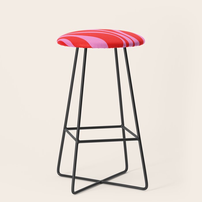 Mid Century Modern Retro Lounge Ogee Pattern in Preppy Pink and Red Stool Gallery Image 1