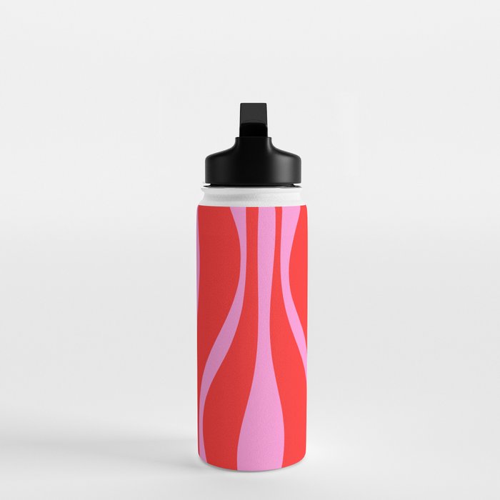 Mid Century Modern Retro Lounge Ogee Pattern in Preppy Pink and Red Water Bottle Gallery Image 3