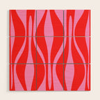 Mid Century Modern Retro Lounge Ogee Pattern in Preppy Pink and Red Wood Wall Art Gallery Image 1
