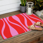 Mid Century Modern Retro Lounge Ogee Pattern in Preppy Pink and Red Outdoor Rug Gallery Image 2