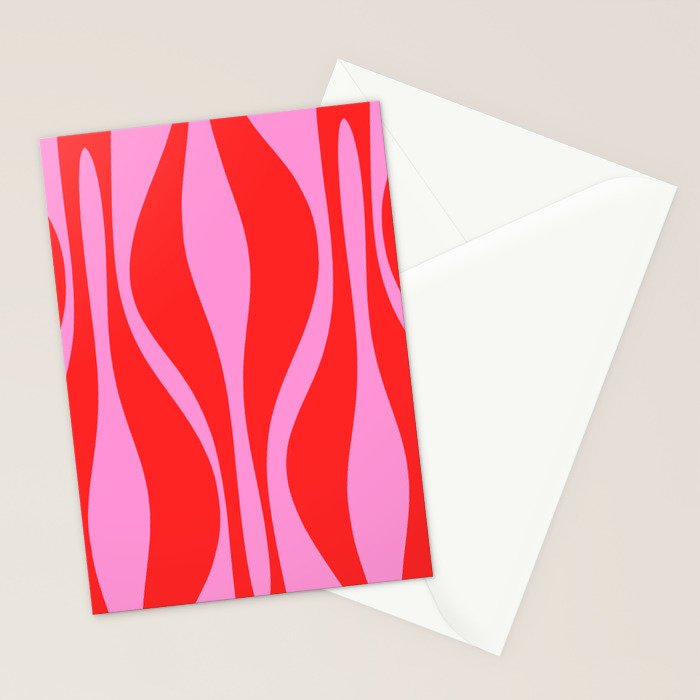 Mid Century Modern Retro Lounge Ogee Pattern in Preppy Pink and Red Stationery Card Gallery Image 2