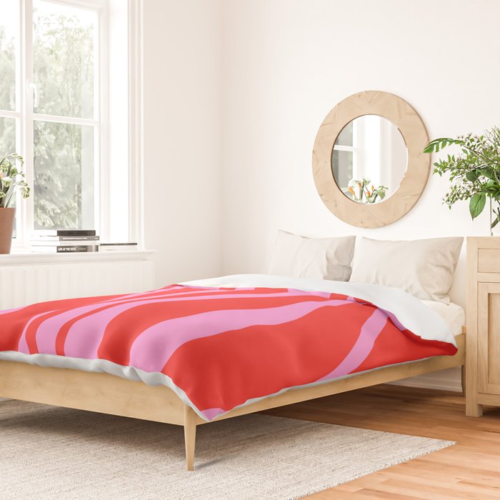 Mid Century Modern Retro Lounge Ogee Pattern in Preppy Pink and Red Duvet Cover Gallery Image 2