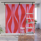 Mid Century Modern Retro Lounge Ogee Pattern in Preppy Pink and Red Wall Mural Gallery Image 1