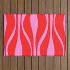 Mid Century Modern Retro Lounge Ogee Pattern in Preppy Pink and Red Outdoor Rug Gallery Image 1